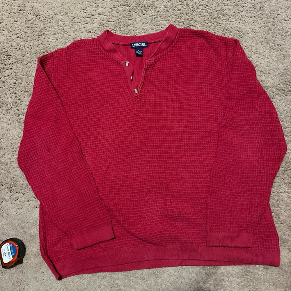 Cherokee Men’s Waffle Sweater Pullover Red Size XL 100% Cotton Heavy Australia